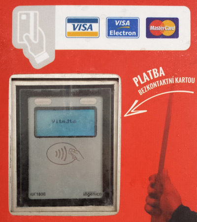 Ovládací panel pro platbu bezkontaktní platební kartou